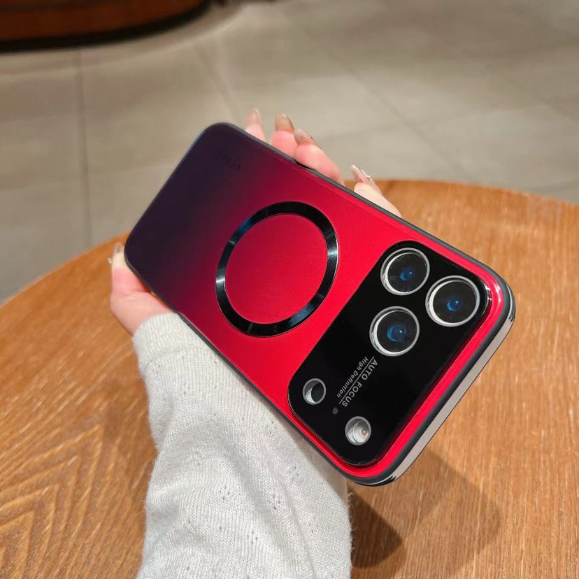 Gradient MagSafe iPhone 17 Pro Max Case, Color: Lens film gradient magnetic attraction [red + black], Models: Apple 17promax