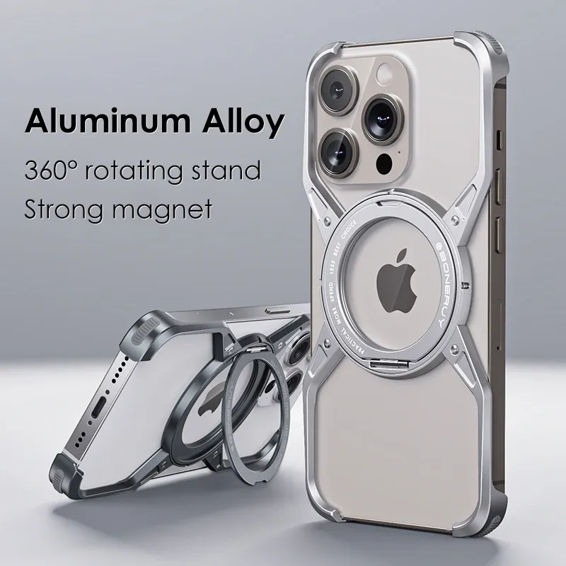 Aluminum Alloy 360° Rotation Stand Rimless iPhone Case