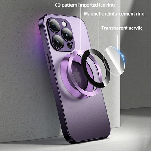 Frosted Glass Leaky Mark Magnetic Metal Ring iPhone Case