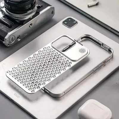 Aromatherapy Spring Buckle Aluminum Alloy Mesh Cooling iPhone Case
