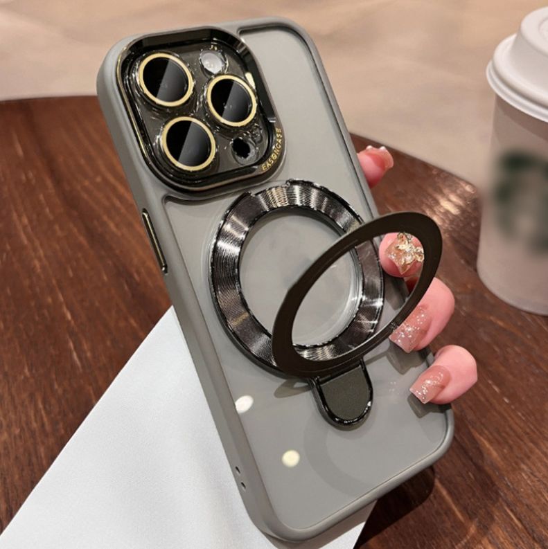 Gilt Titanium Gray Magnetic Holder with Lens Glass Anti-fall  iPhone Case