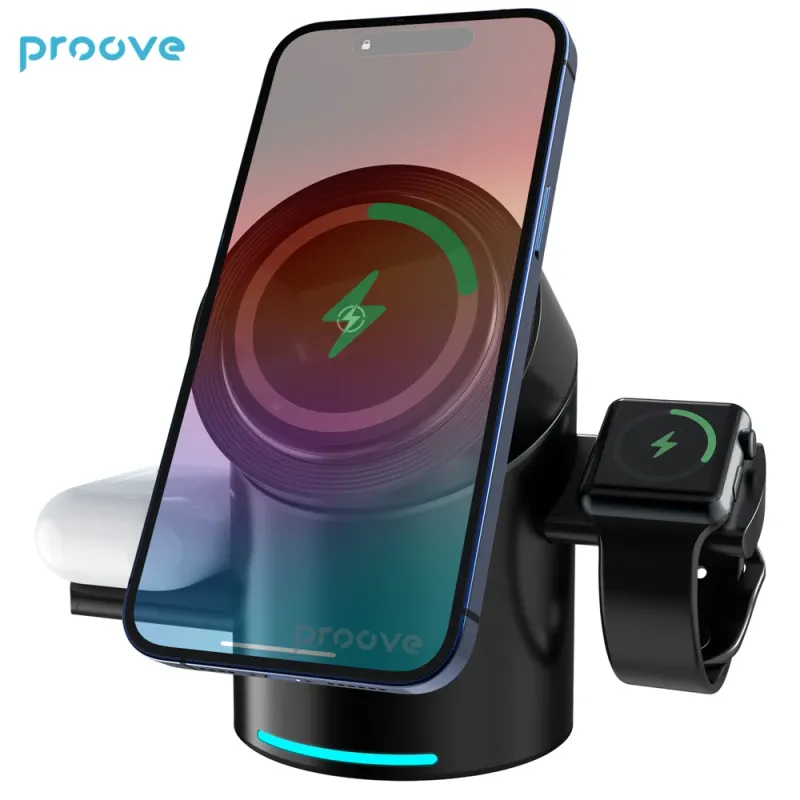 3in1 15W Fast Charging Autorotation For Watch Earphone Wireless Charging