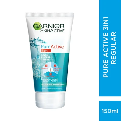 GARNIER - Pure Active 3 in 1 Wash, Scrub & Mask