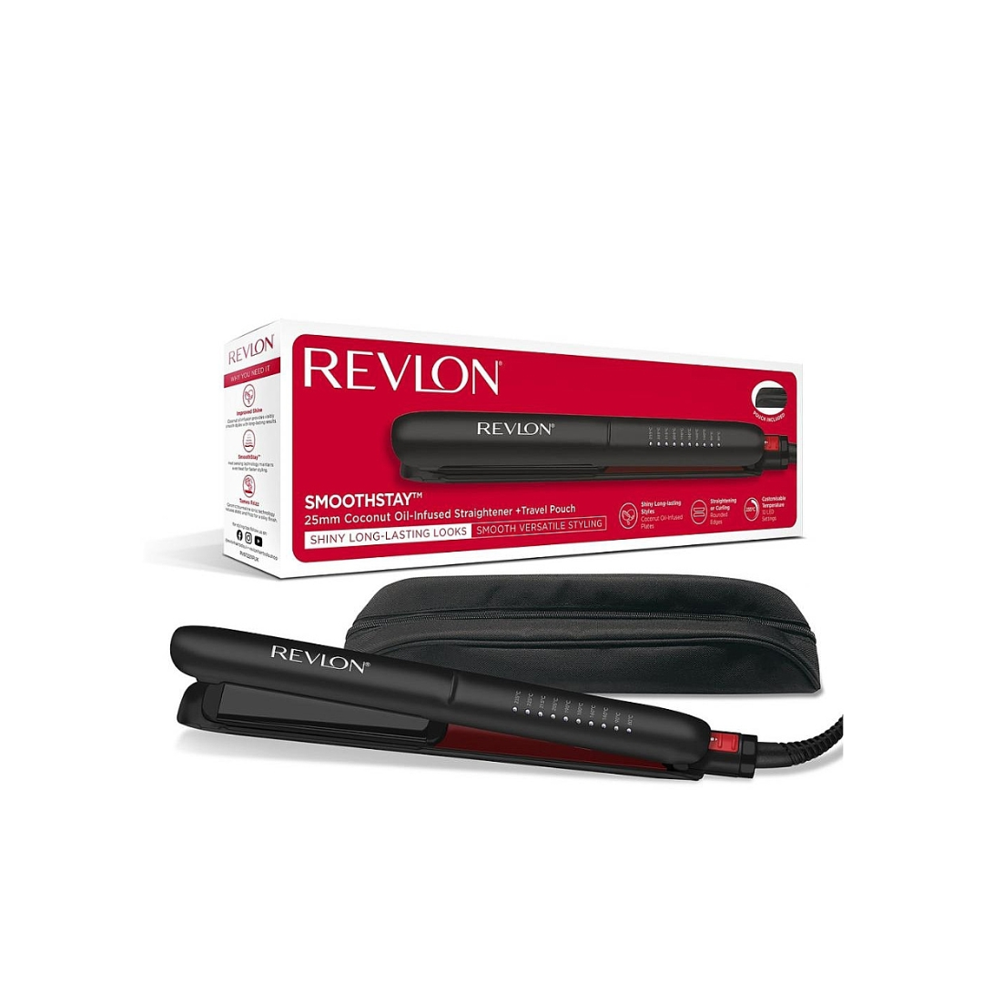 REVLON - Smoothstay Hair Straightener + Travel Pouch | Coconut Oil Infused 