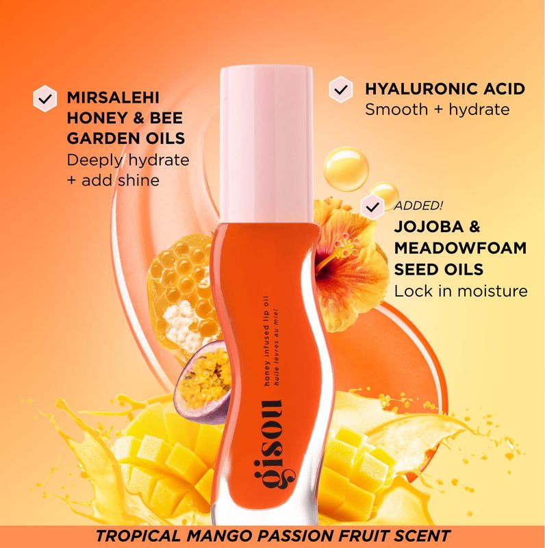 Gisou - Honey Infused Hydrating Lip Oil | Mango Passion Punch - Sheer Hot Coral