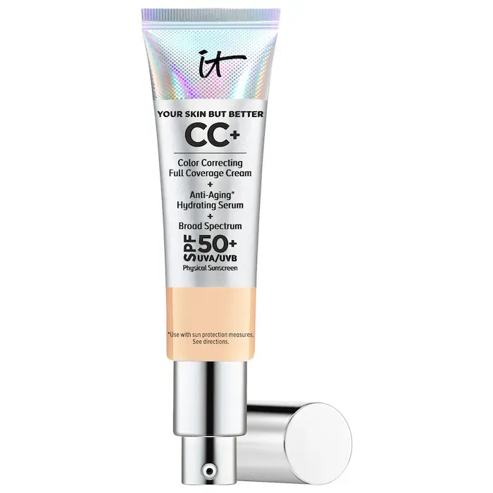 IT Cosmetics - CC+ Cream Full Coverage Color Correcting Foundation with SPF 50+ | Light Medium - pink beige shade with cool undertones