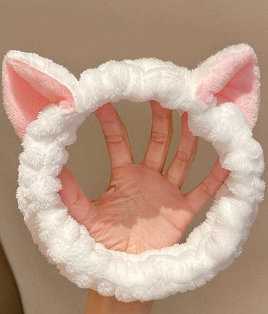 ​Cat Ear Facial Spa Headband | White/Pink