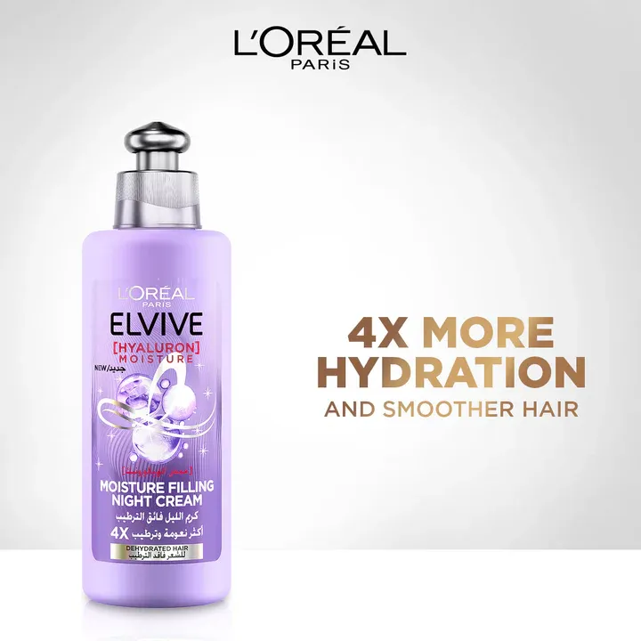 L'ORÉAL PARIS ELVIVE - Hyaluron Moisture Filling Night Cream For Dehydrated Hair For 4x More Hydrated Hair | 200 mL