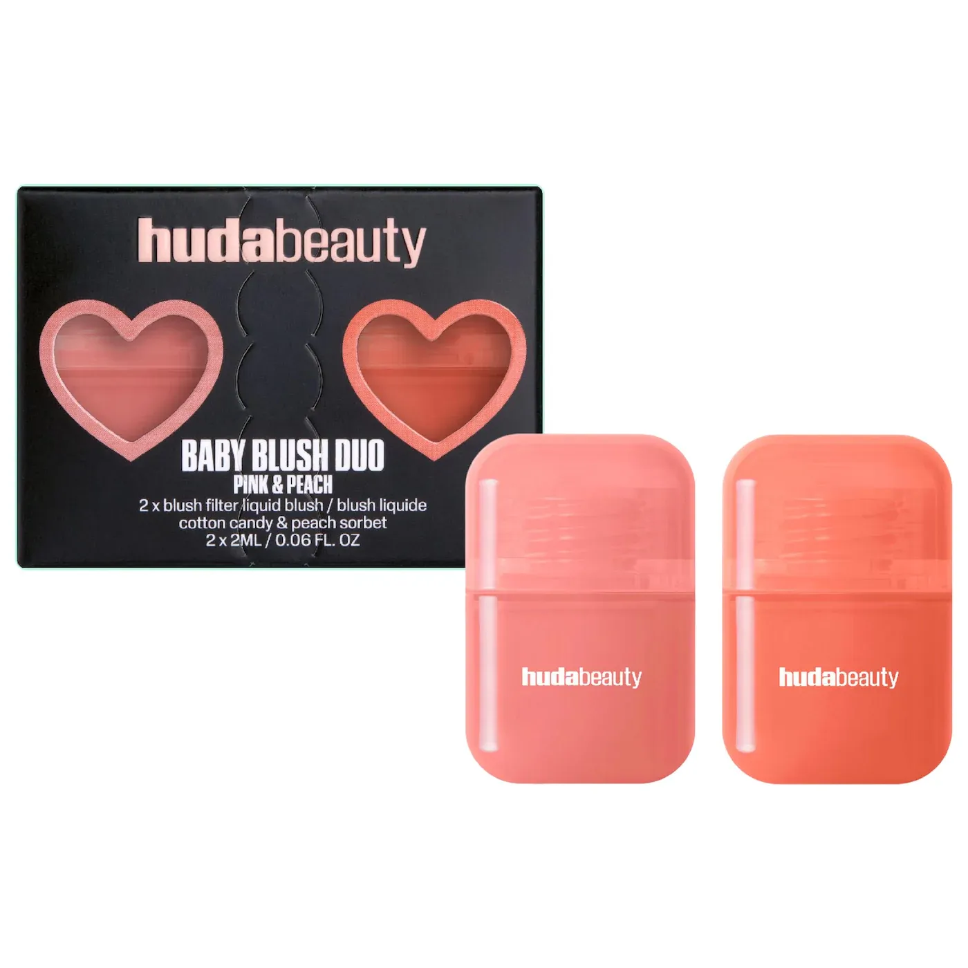 Huda Beauty - Baby Blush Duo Set | Cotton Candy and Peach Sorbet - baby pink / peachy tangerine