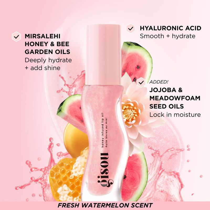 Gisou - Honey Infused Hydrating Lip Oil | Watermelon Sugar - Clear Pink Shimmer