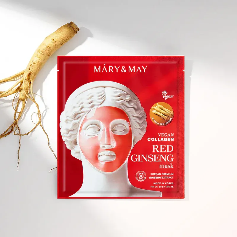 MARY &amp; MAY - Vegan Collagen Red Ginseng Mask  | Box of 4 Masks