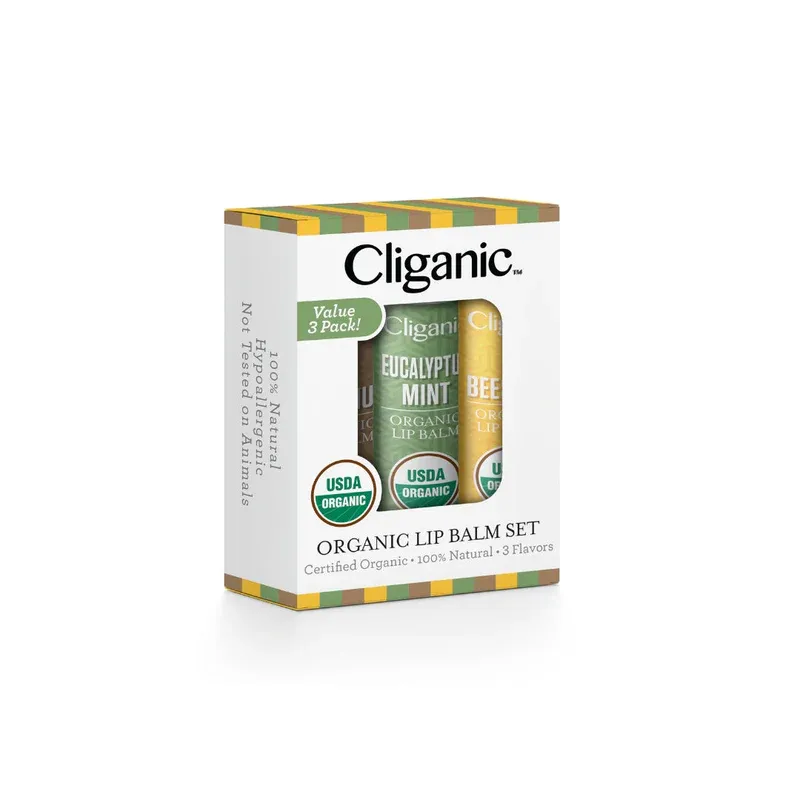 CLIGANIC - Organic Lip Balm Set, 3 Flavors