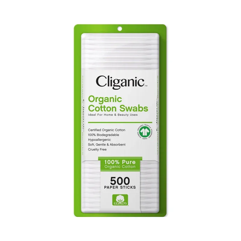 CLIGANIC - Organic Cotton Swabs | 500 Count