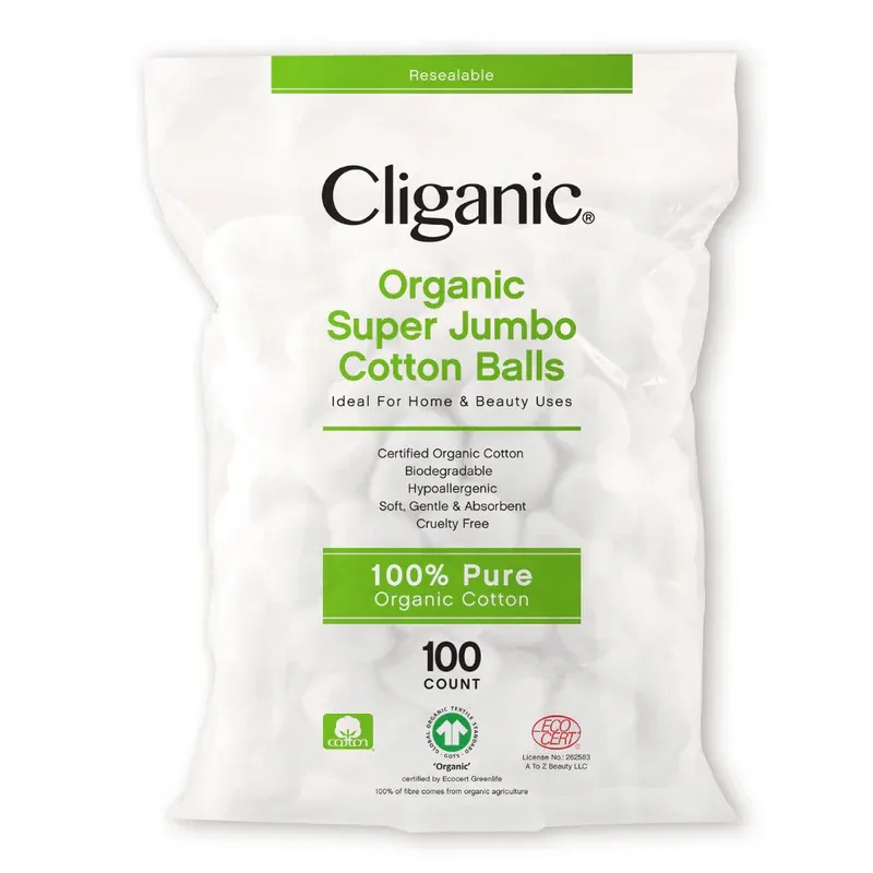 CLIGANIC - Organic Super Jumbo Cotton Balls | 100 Count