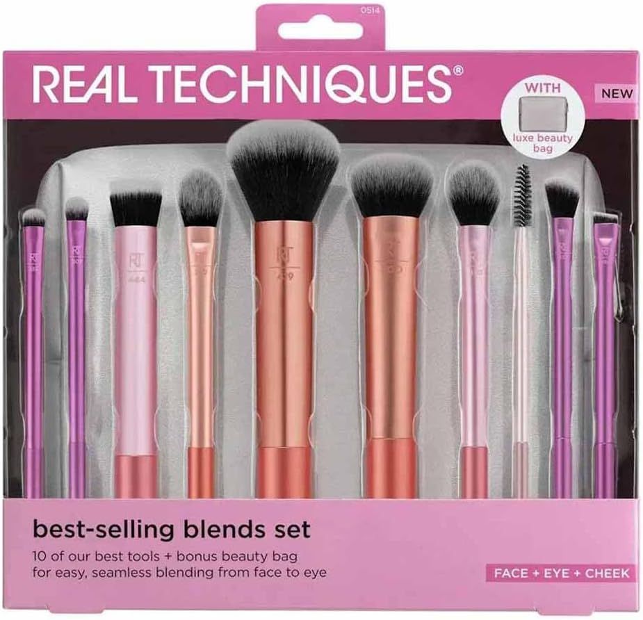 Real Techniques - Best-Selling Blends Set | 10-Piece Makeup Brush Collection with Beauty Bag for Face and Eye