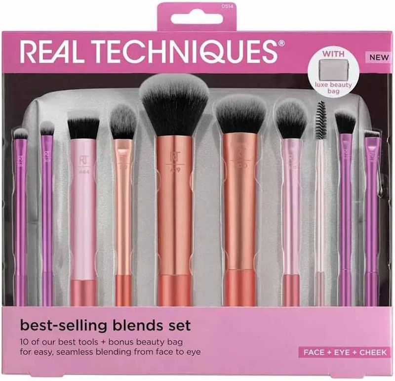 Real Techniques - Best-Selling Blends Set | 10-Piece Makeup Brush Collection with Beauty Bag for Face and Eye