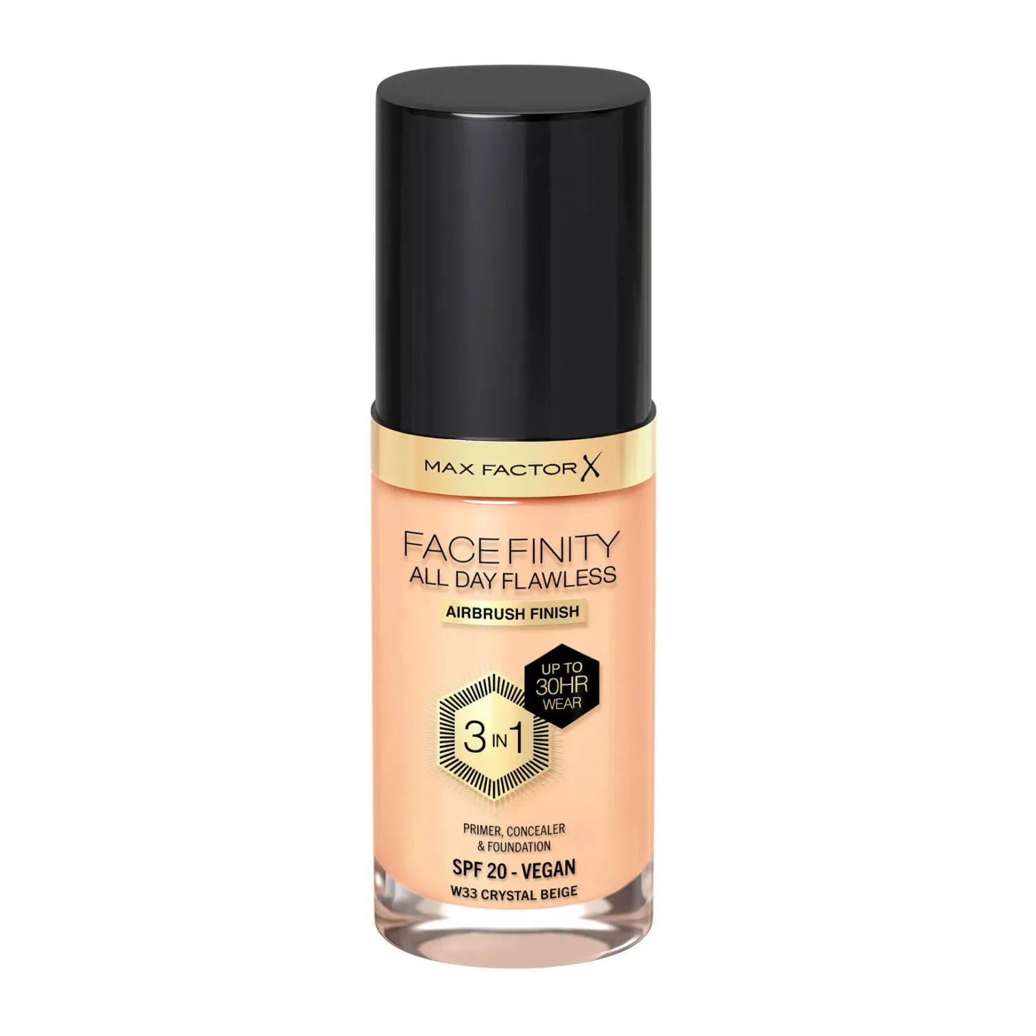 Max Factor - Facefinity All Day Flawless 3 in 1 Vegan Foundation | W33 Crystal Beige