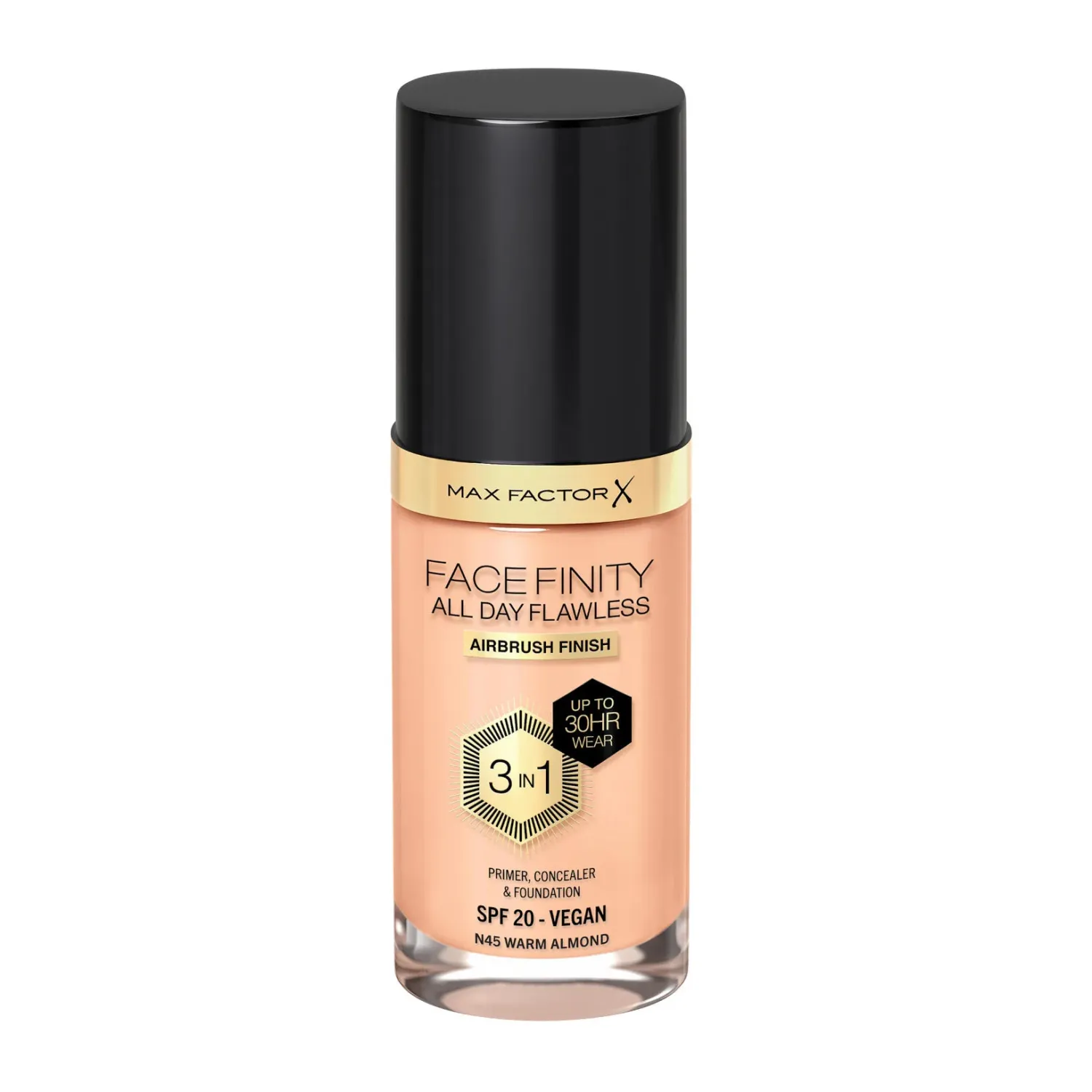 Max Factor - Facefinity All Day Flawless 3 in 1 Vegan Foundation | N45 Warm Almond