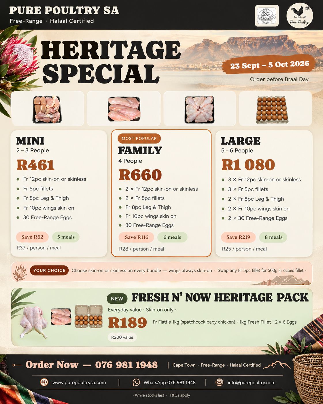 Fresh N' Now Heritage Pack: 1x Fr Flattie 1kg, 1x 1kg Fresh Fillet, 2x 6 Eggs