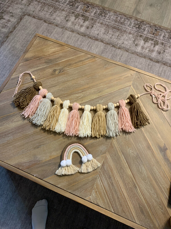 Yarn Tassel Garland and Rainbow, Boho decoration, Kids decor, Nursery decor, Rainbow, Gender Neutral