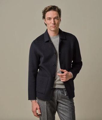 Surchemise simple couche en laine bleu marine