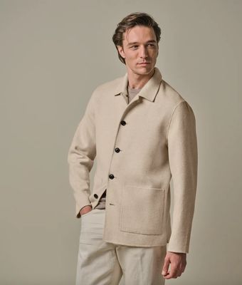 Surchemise simple couche en laine bleu Beige