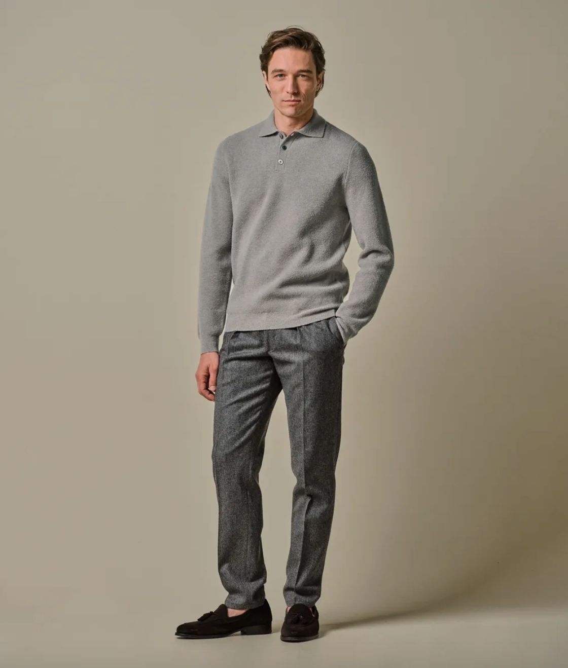 Grey boiled wool polo