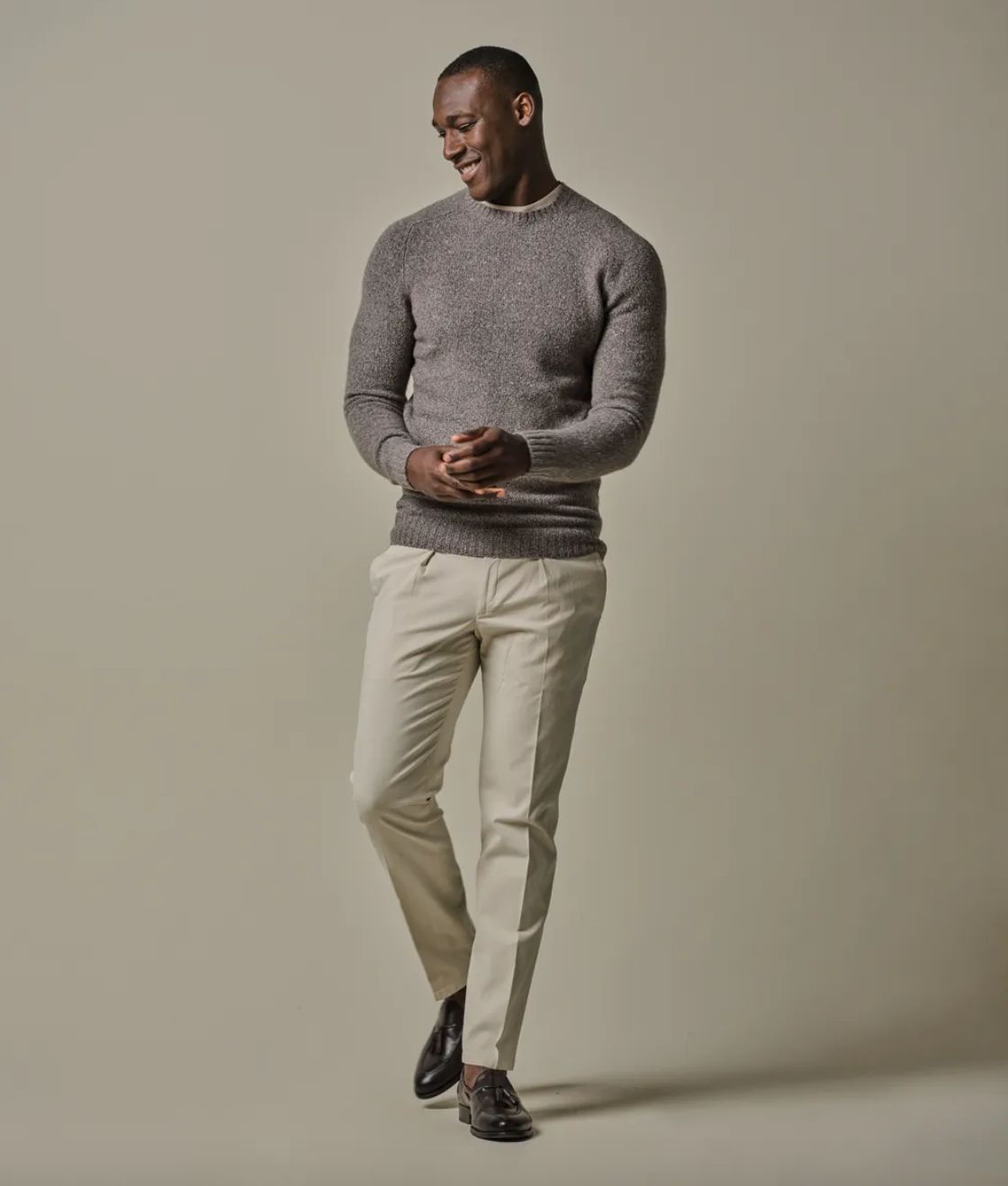 Brown boiled wool crewneck