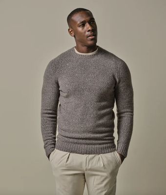 Brown boiled wool crewneck