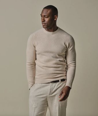 Beige boiled wool crewneck