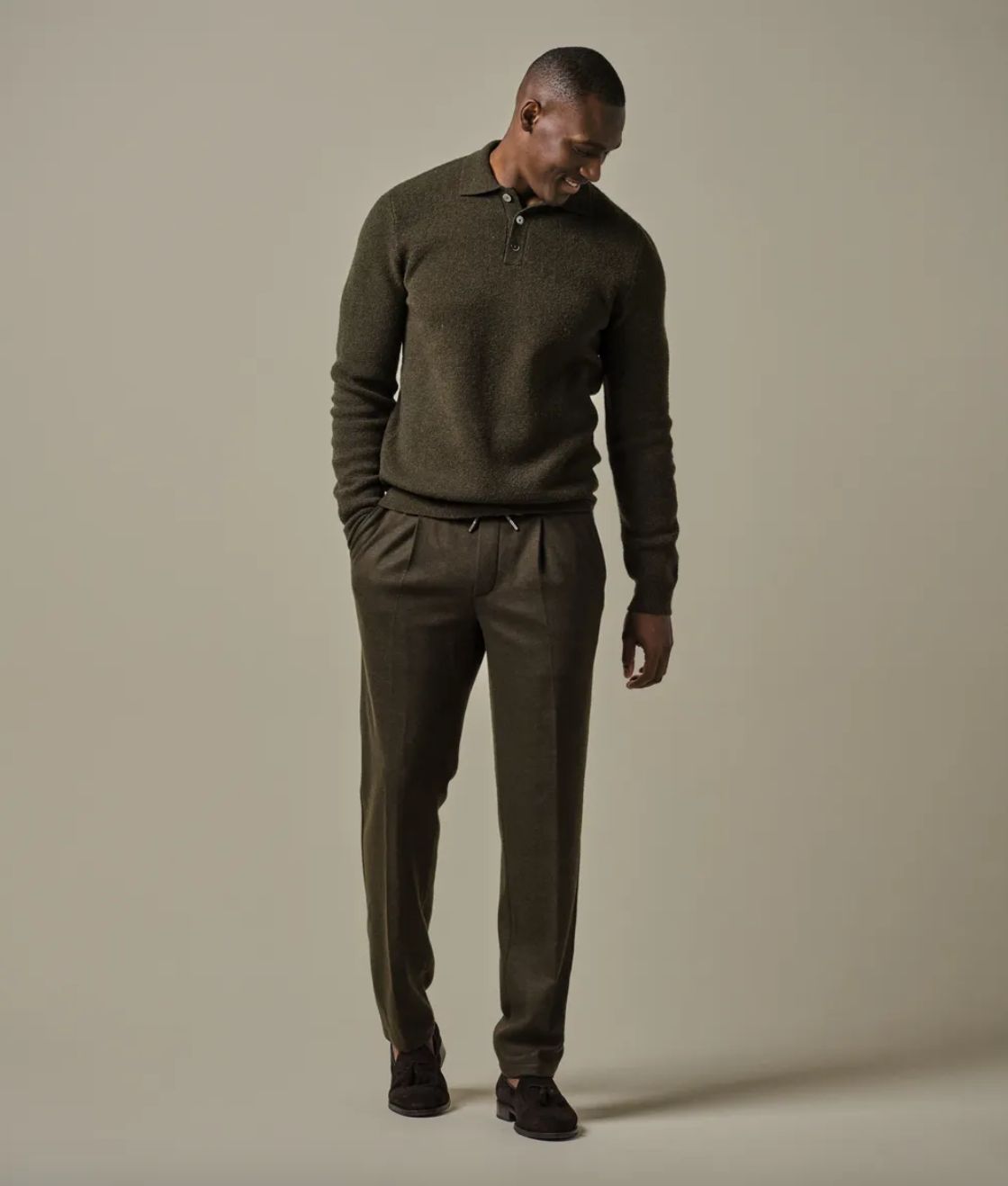 Green boiled wool polo
