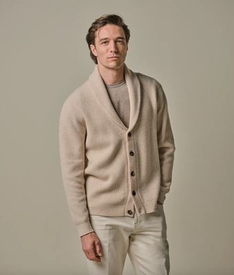 Off white wool blend shawl cardigan