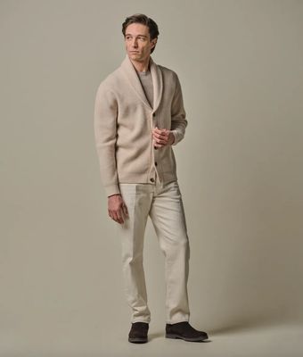 Off white wool blend shawl cardigan