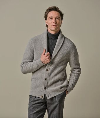Grey wool blend shawl cardigan