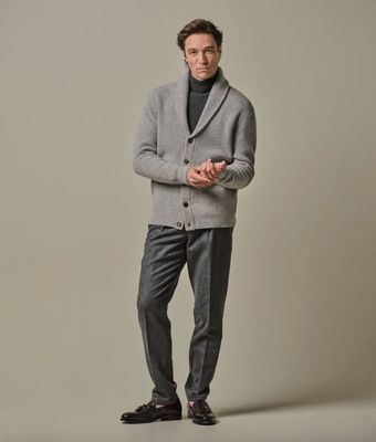 Grey wool blend shawl cardigan