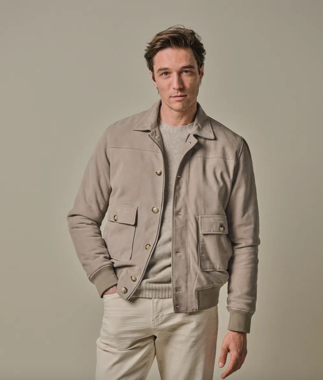 Beige suede bomber