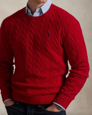 CABLE-KNIT WOOL-CASHMERE SWEATER ROUGE