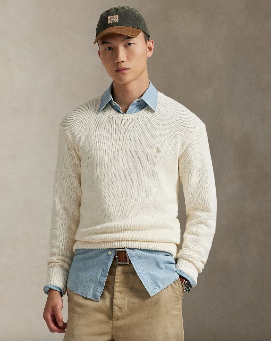 GARMENT-DYED COTTON SWEATER ECRU