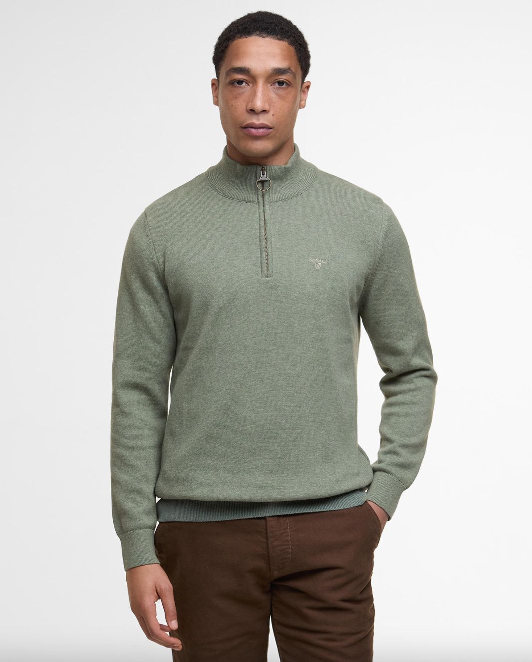 Cotton Mens Half Zip Jumper - Thyme