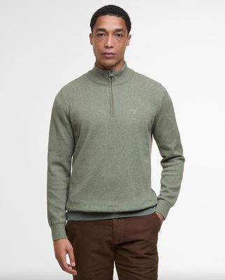 Cotton Mens Half Zip Jumper - Thyme