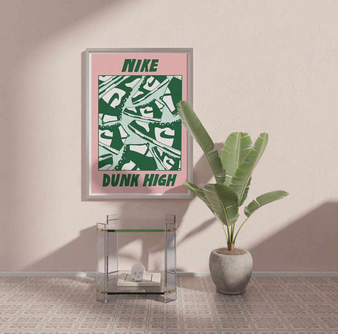 Nike Dunk High Spartan Green Art Print groen/roze
