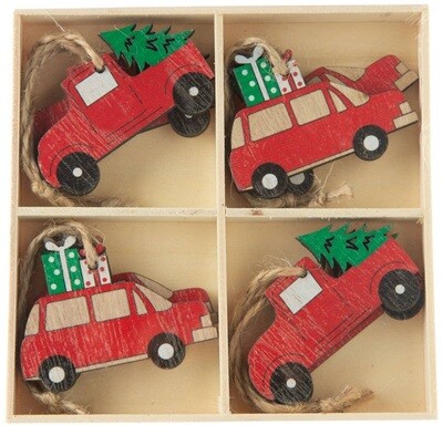 Silver Tree Holiday - A29348 Set of 8 painted wood Christmas car ornaments, wood b