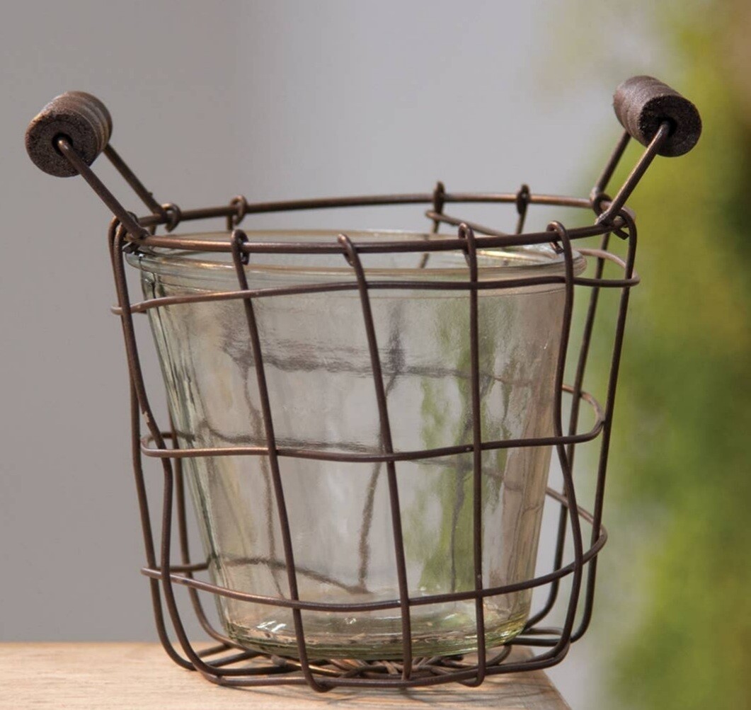 Metal Wire Basket with Glass Jar - 4.5"
