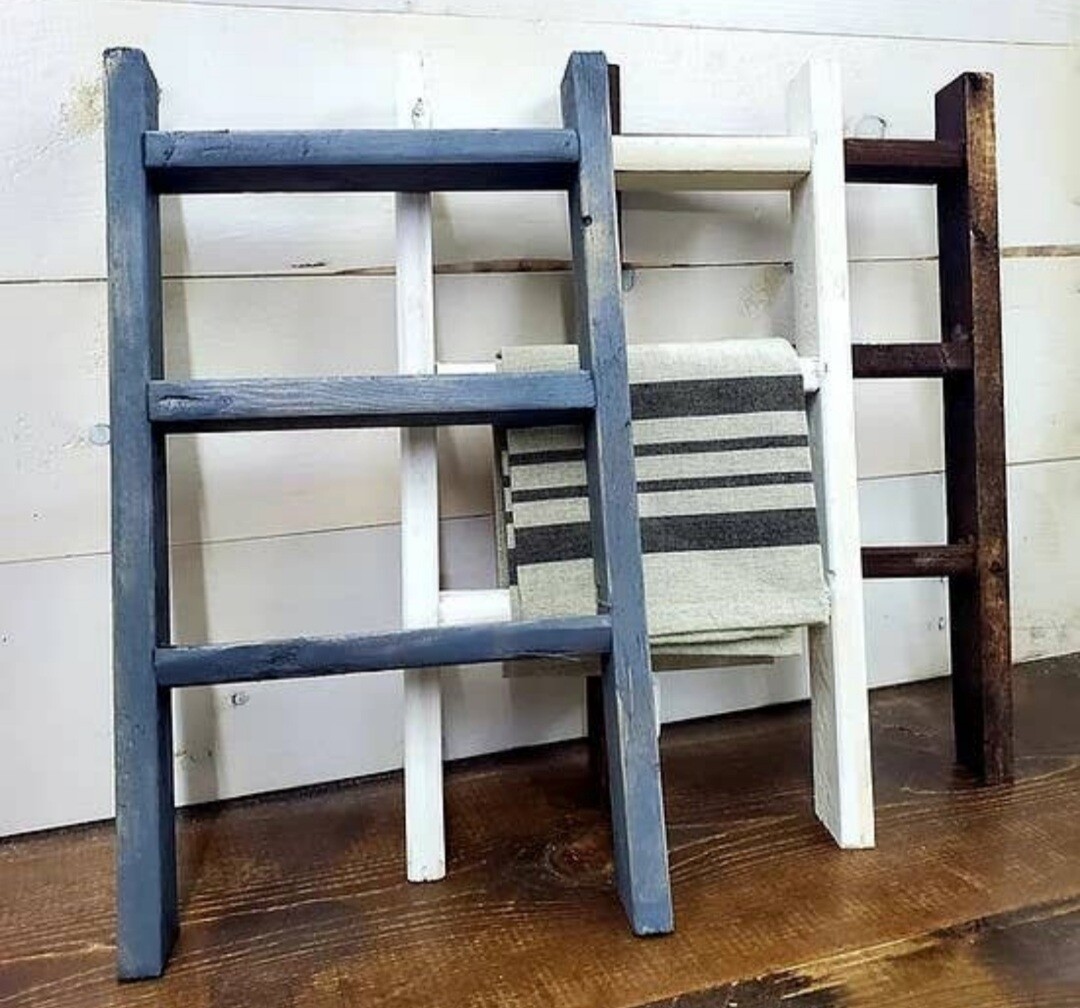 Country Chic Woodworks & Home Decor - Tea Towel Ladder - Weathered Grey