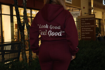 “Look Good Feel Good” Maroon Crop Top Set