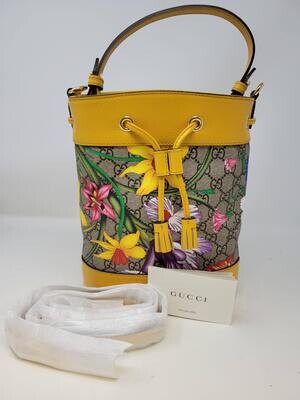 Gucci Yellow Flora Ophidia Bucket Crossbody Bag