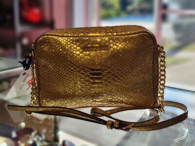 Michael Kors Metallic Gold Ruby Snake Embossed Leather Handbag