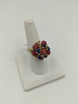 14kt Yellow Gold Red & Blue Stone Ladies Ring