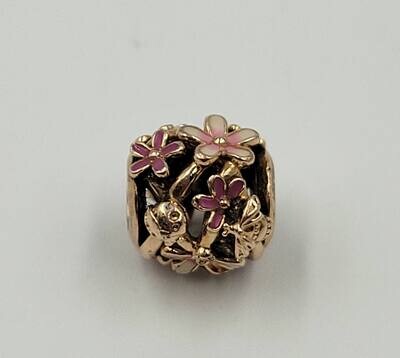 Pandora Openwork Pink Daisy Flower Charm 14kt Rose Gold Plated
