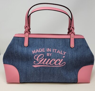 Gucci Craft Denim Tote Pink Leather